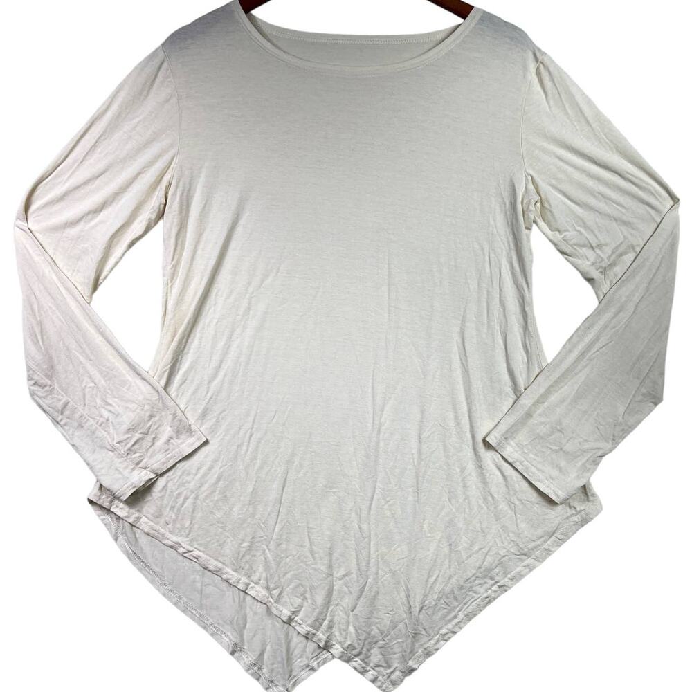 Off White Thin Stretchy Asymmetrical Long Sleeve Tunic Tee Shirt Top